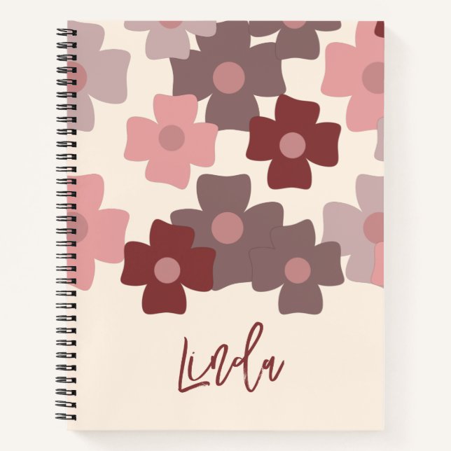 Groovy Florals Pattern Name Journal Notebook (Front)