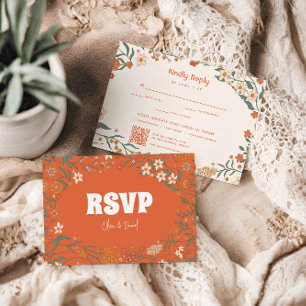 Groovy Florar Vintage Retro Wedding RSVP Card