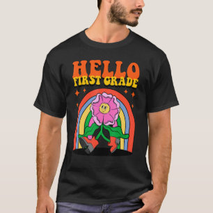 Groovy Flower Back To School Hello First Grade Rai T-Shirt