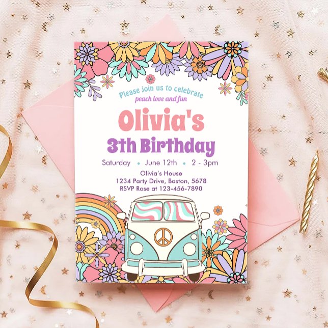 Groovy Flower Boho Retro Birthday Invitation (Creator Uploaded)