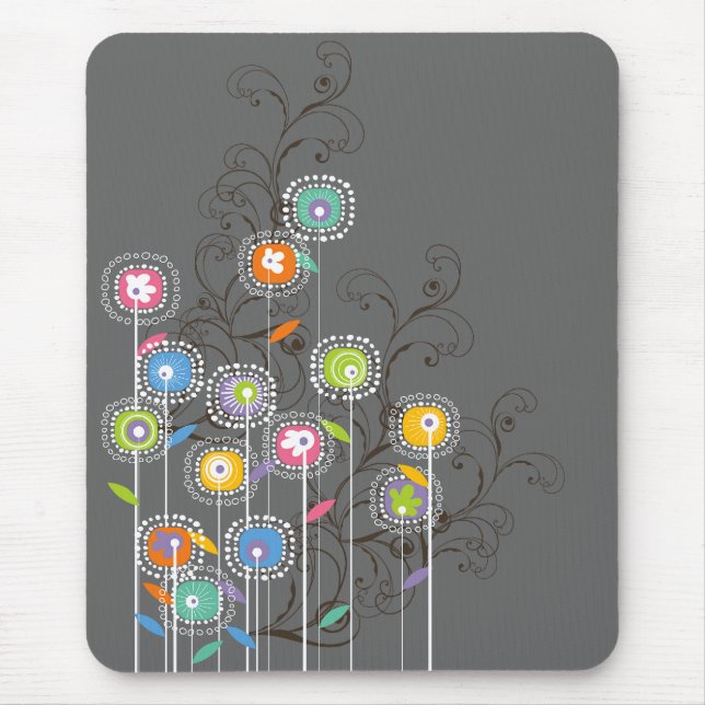 Groovy Flower Garden Colourful Whimsical Floral Mouse Pad (Front)