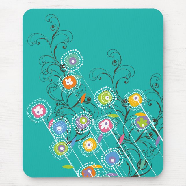 Groovy Flower Garden Colourful Whimsical Floral Mouse Pad (Front)
