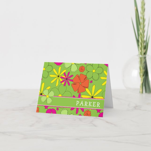 Groovy Flower Personal Name Note Card (Front)