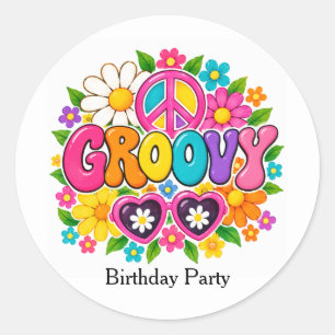 Groovy Flower Power Girl Birthday Party Classic Round Sticker