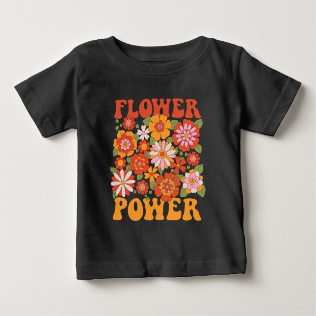 Groovy Flower Power Graphic Baby T-Shirt (Front)