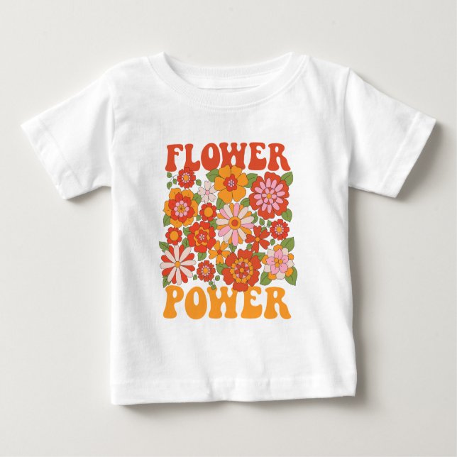 Groovy Flower Power Graphic Baby T-Shirt (Front)