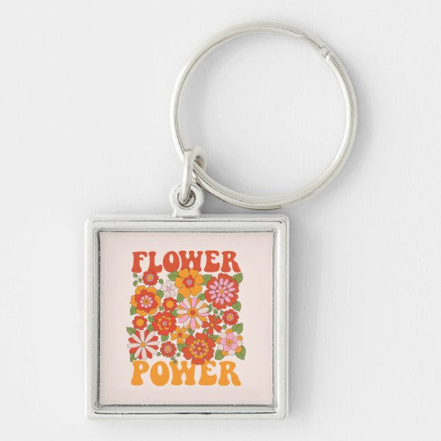 Groovy Flower Power Graphic Key Ring (Front)