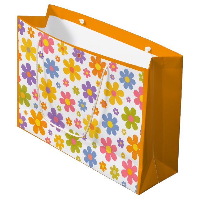 Groovy Flower Power (Orange) Large Gift Bag (Front Angled)