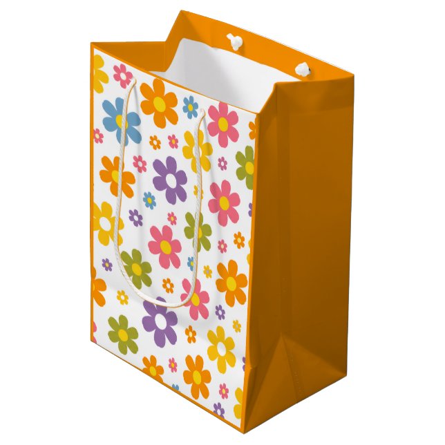 Groovy Flower Power (Orange) Medium Gift Bag (Front Angled)