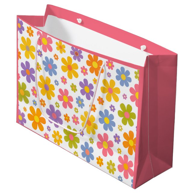 Groovy Flower Power (Pink) Large Gift Bag (Front Angled)