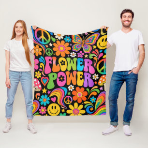 Groovy Flower Power Retro Home Fleece Blanket