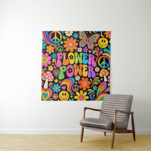 Groovy Flower Power Retro Home Tapestry