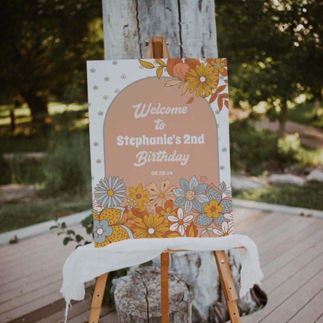 Groovy Flower Retro Birthday Party Welcome Sign (Creator Uploaded)