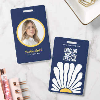 Groovy flower retro boho business ID badge