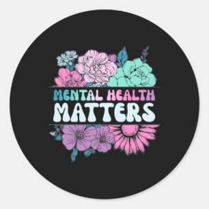 Groovy Flower Retro Mental Health Problems Awarene Classic Round Sticker