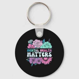 Groovy Flower Retro Mental Health Problems Awarene Key Ring