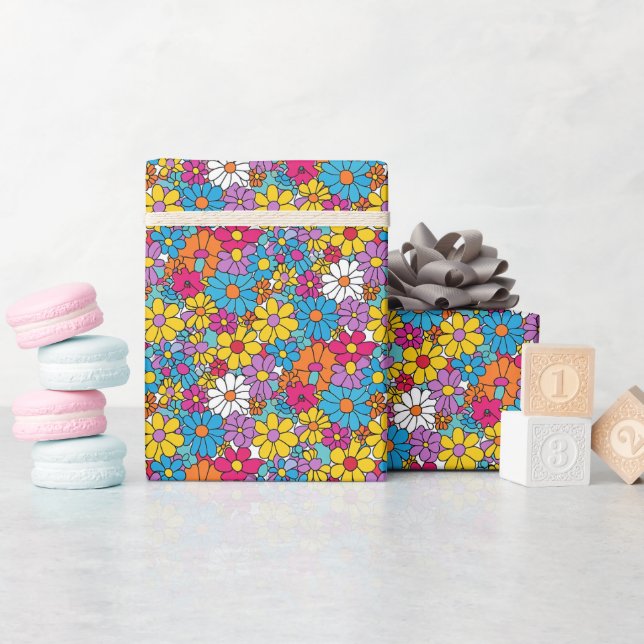 Groovy Flowers Doodle Wrapping Paper (Baby Shower)