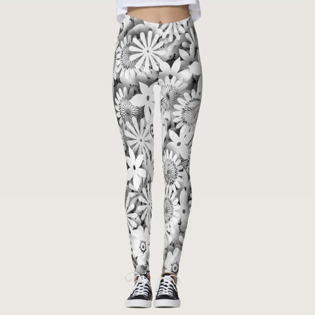Groovy Flowers Garden Monocrome Leggings (Front)