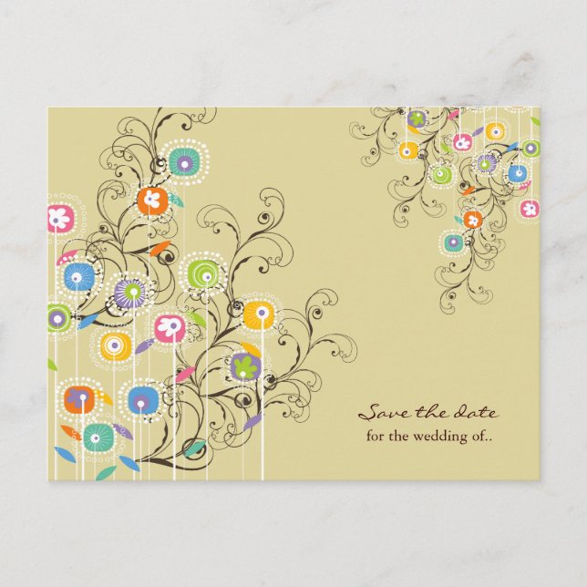 Groovy Flowers Garden Whimsical Save The Date Announcement Postcard (Front)