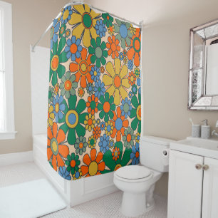 Groovy Flowers Retro 60s 70s Floral Pattern Shower Curtain