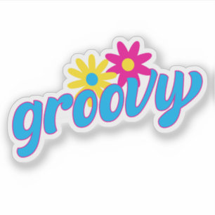 Groovy flowers retro hippie typographic