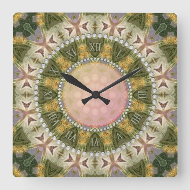 Groovy Forest Green Gold Square Wall Clock (Front)