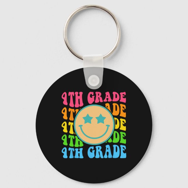 Groovy Fourth Grade Vibes Face Retro Teachers Back Key Ring (Front)