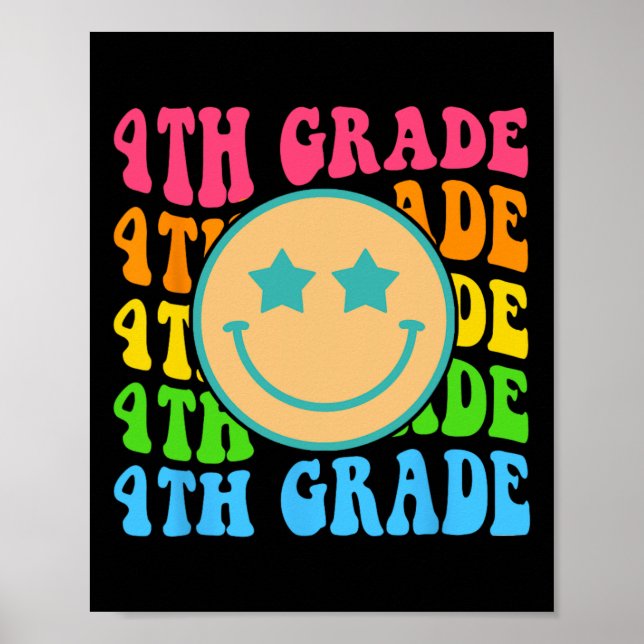 Groovy Fourth Grade Vibes Face Retro Teachers Back Poster (Front)