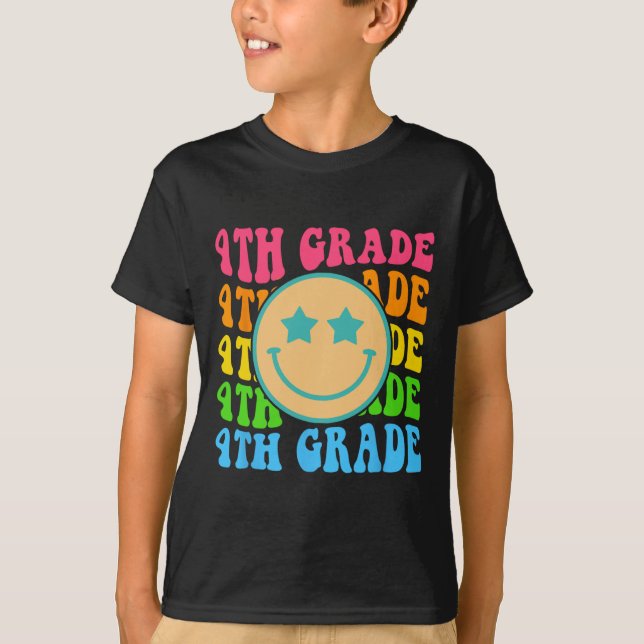 Groovy Fourth Grade Vibes Face Retro Teachers Back T-Shirt (Front)