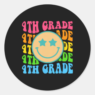 Groovy Fourth Grade Vibes Face Retro Teachers Byck Classic Round Sticker