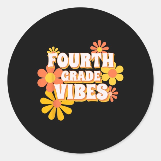 Groovy Fourth Grade Vibes Retro Back To School Tea Classic Round Sticker (Front)