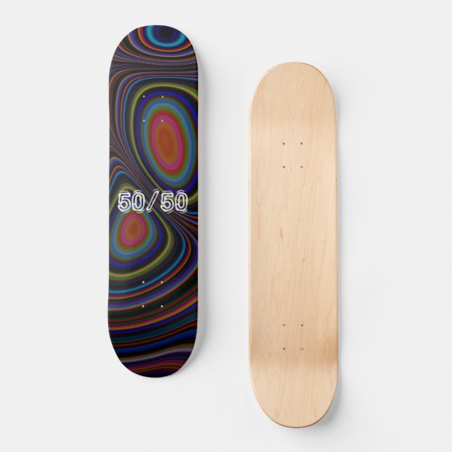 Groovy Fractal Artwork with Skate Trick 50/50  Skateboard (Front)