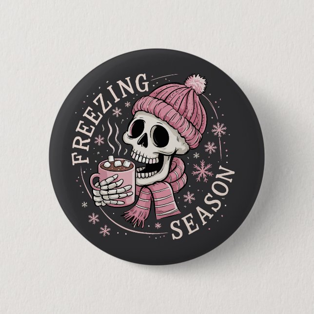 Groovy Freezin' Season Skeleton Winter Season Xmas 6 Cm Round Badge (Front)