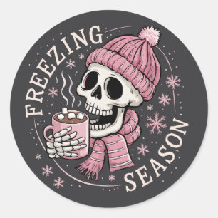 Groovy Freezin' Season Skeleton Winter Season Xmas Classic Round Sticker
