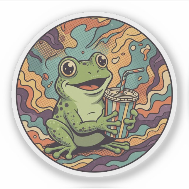 Groovy Frog Drinking Soda - Retro Psychedelic Art (Front)