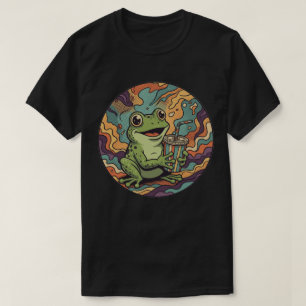 Groovy Frog Drinking Soda - Retro Psychedelic Art T-Shirt