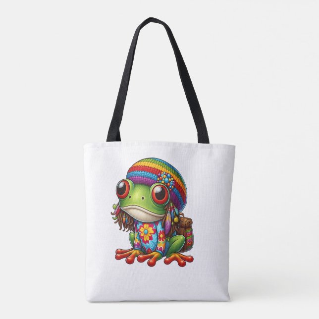 Groovy Frog with Dreads Tote Bag (Back)