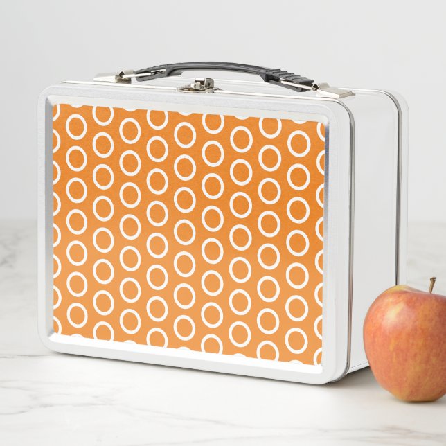 Groovy Fun Bright Orange White Tiled Art Pattern Metal Lunch Box (In Situ)