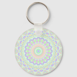 Groovy Funky Boho Hippie Rainbow Abstract Mandala Key Ring