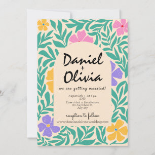 Groovy Funky Floral with QR Photo Wedding Invitation