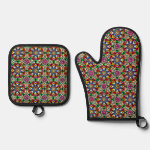Groovy Funky Flower Power Oven Mitt & Pot Holder Set