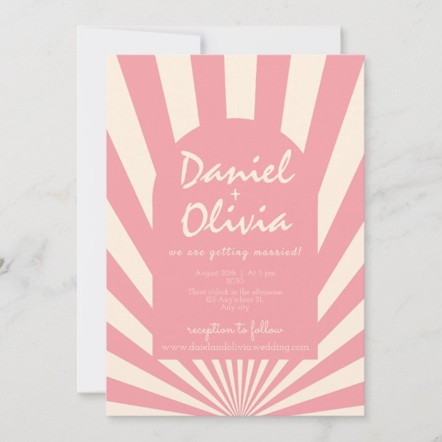 Groovy Funky Hippie 60s with QR Wedding Invitation (Front)