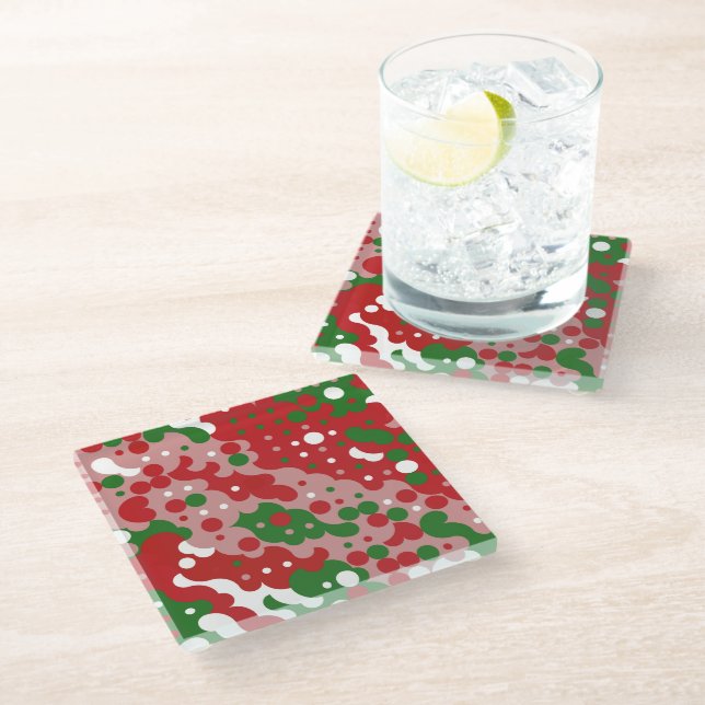 Groovy Funky Mod Retro Christmas Pattern Glass Coaster (Angled)