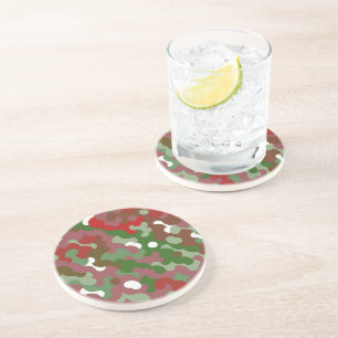 Groovy Funky Retro Boho Red and Green Christmas Coaster