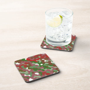 Groovy Funky Retro Boho Red and Green Christmas Coaster