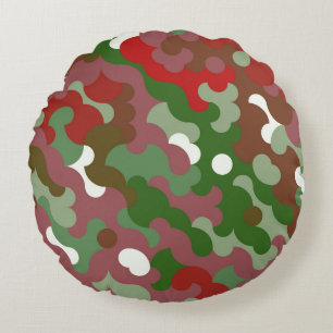 Groovy Funky Retro Boho Red and Green Christmas Round Cushion