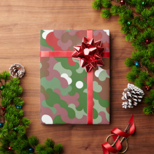 Groovy Funky Retro Boho Red and Green Christmas Wrapping Paper