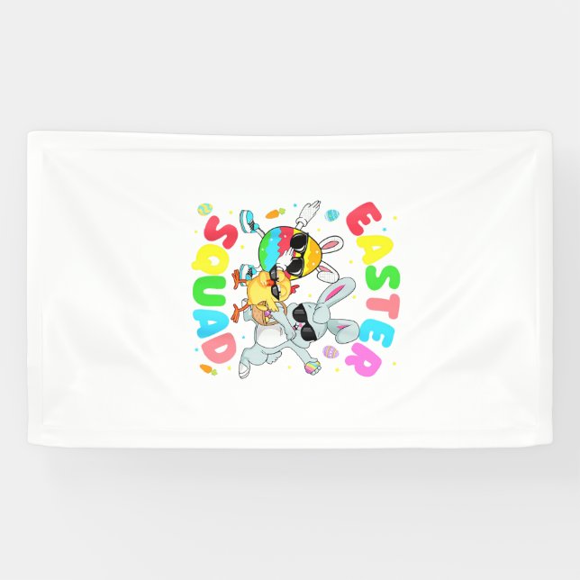 Groovy Funny Rabbit Egg Chick Easter Squad Day Men Banner (Horizontal)