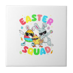 Groovy Funny Rabbit Egg Chick Easter Squad Day Men Ceramic Tile