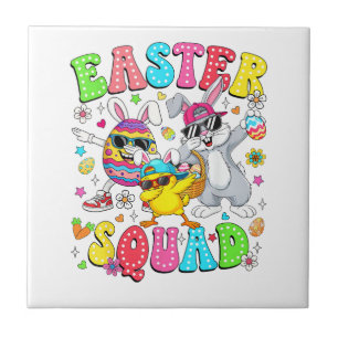 Groovy Funny Rabbit Egg Chick Easter Squad Day Men Ceramic Tile